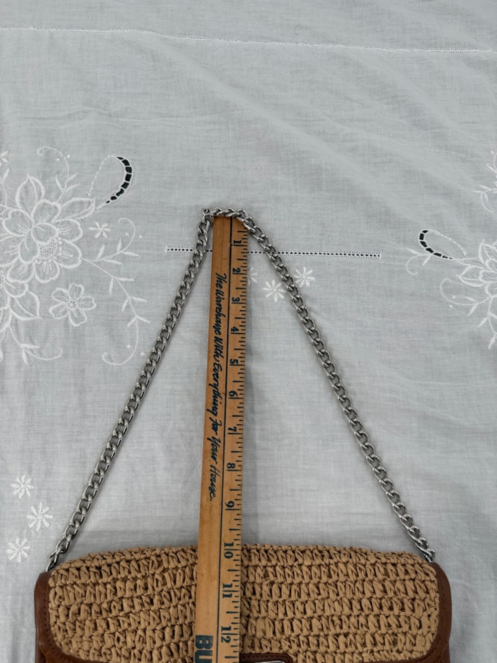 Straw Studios Bag Wm Woven Silver Chain Shoulder Purse Summer Preppy Boho - Picture 3 of 9